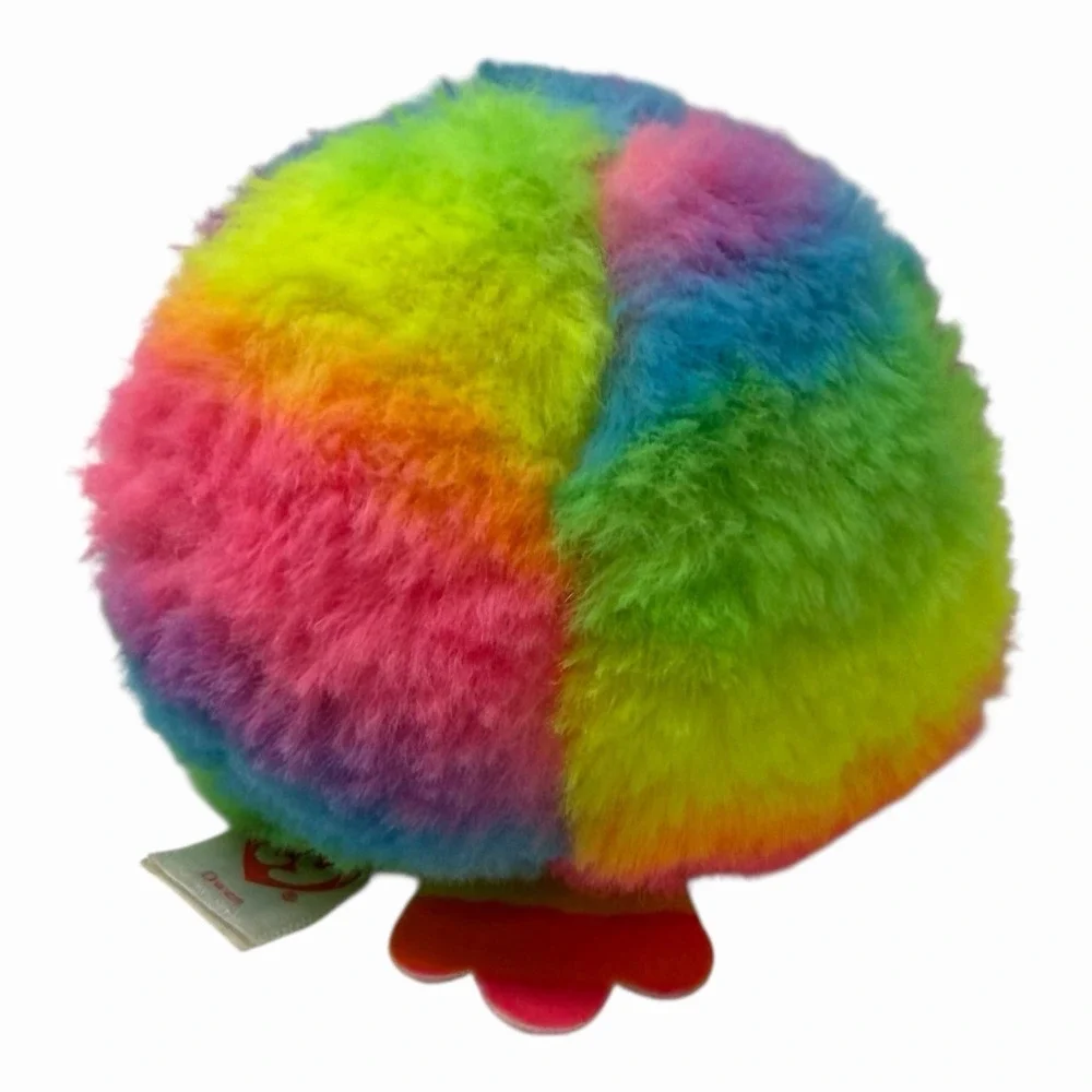 Ty Beanie Boos‎ Rainbow Bird Puffies Plush Glitter Eyes Feet Round Ball Tye Dye